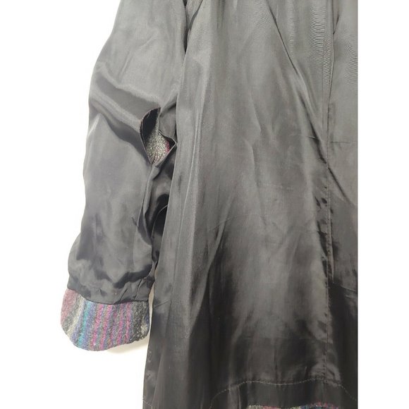 Vintage 1980s Womens 11 Winter Coat Wool Gray Purple Stripe Button Uruguay Mid - Picture 11 of 12